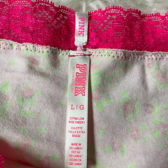 NWOT PINK Victoria's Secret X-Low Rise Cheeky Pink Floral Rose Print Lace Trim L - Picture 3 of 8